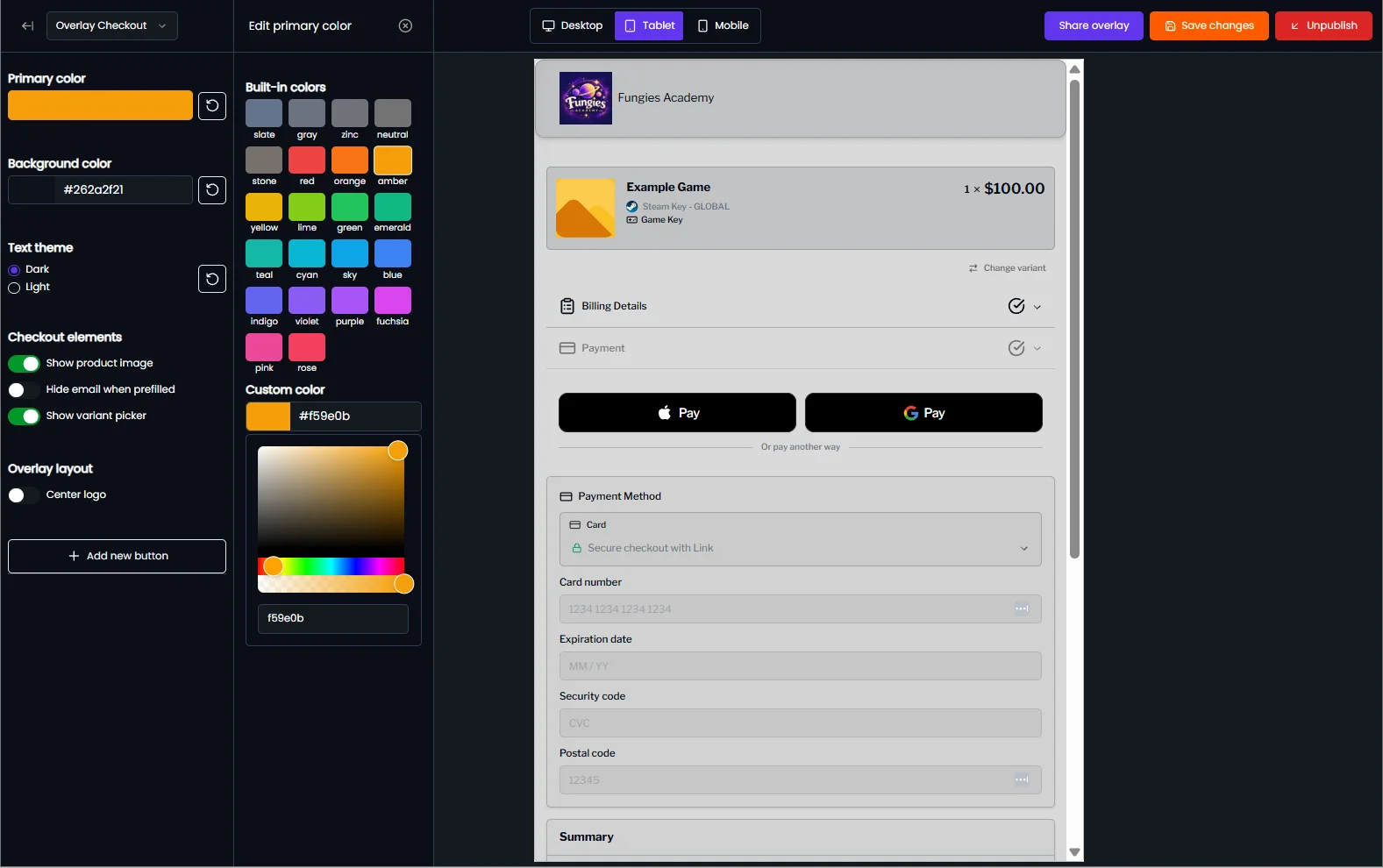 fungies checkout customization