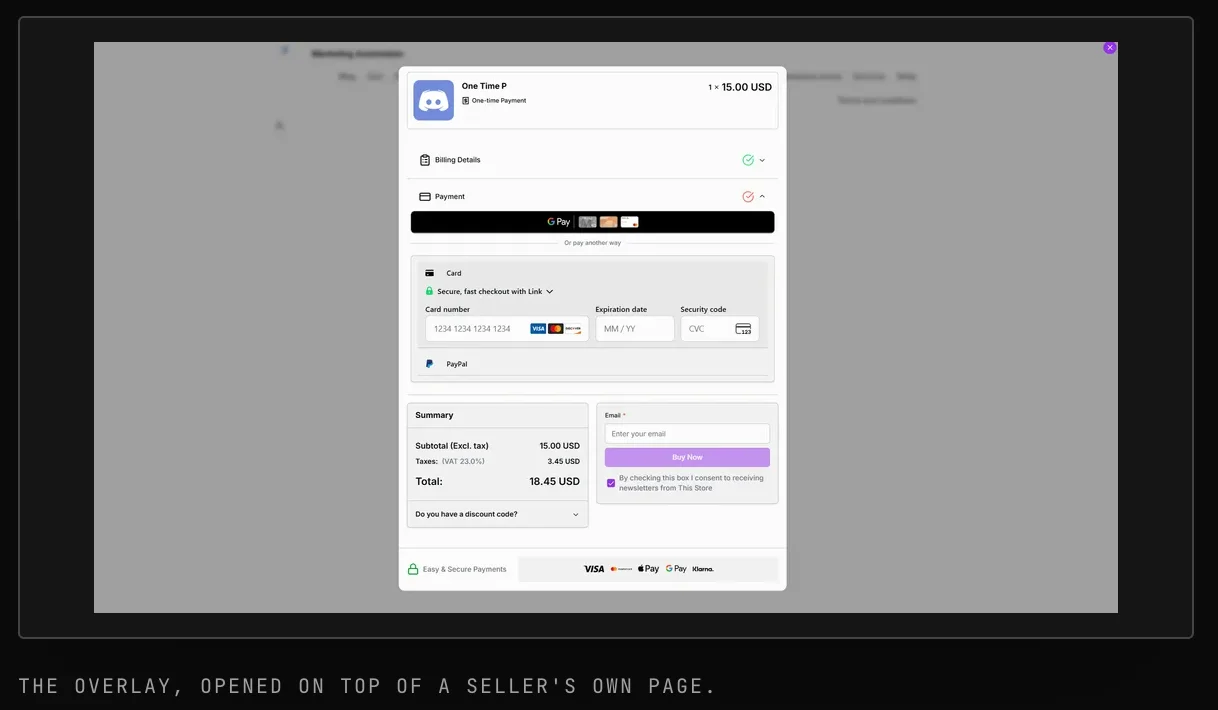 overlay on top of a sellers page
