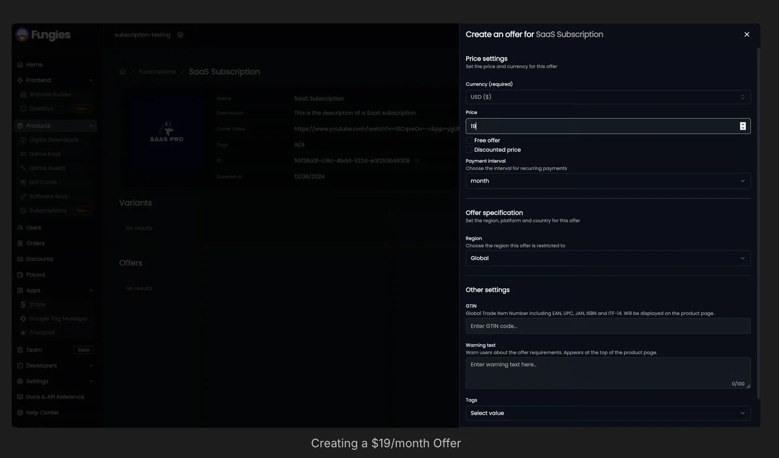 The Fungies dashboard.