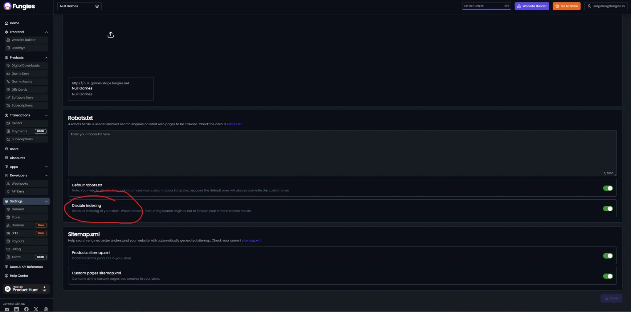 The Fungies dashboard.